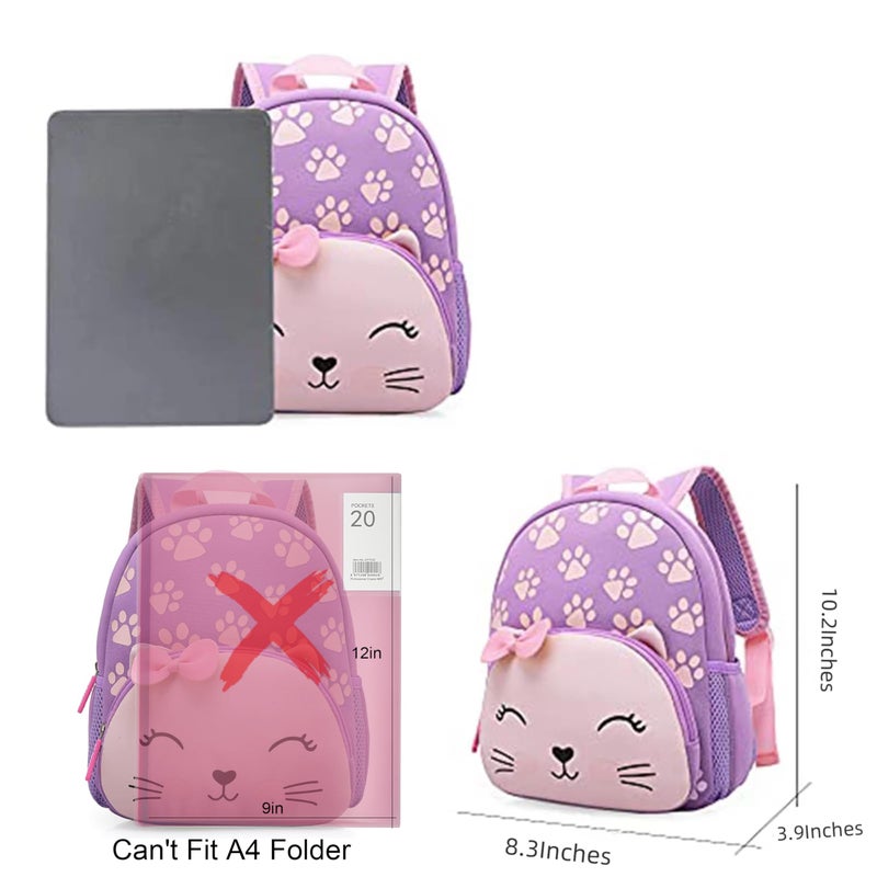 KK CRAFTS Preschool Backpack Toddler Neoprene Animal Schoolbag Lunch backpack for Kids Boys Girls(Purple Cat) - Image 2